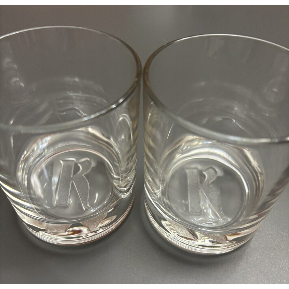 Ketel One Vodka Rocks Glasses Embossed "K"  Thick Glass Base Italy 3.5” set of 2